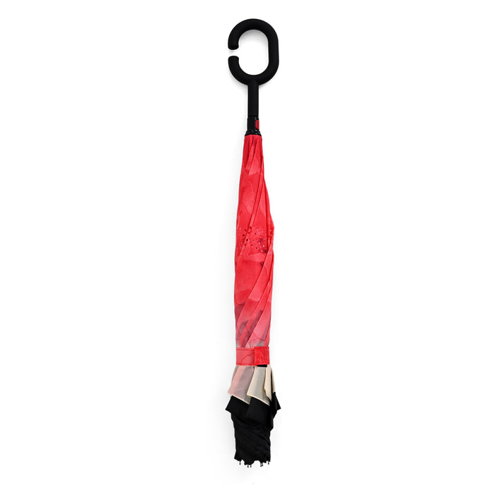 Double Layer Inverted Windproof Manual Open Stick Reverse Umbrella - Pink &amp; Black V32618880 1