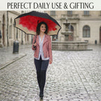 Double Layer Inverted Windproof Manual Open Stick Reverse Umbrella - Pink & Black_8413527_2