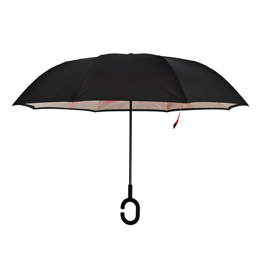 Double Layer Inverted Windproof Manual Open Stick Reverse Umbrella - Pink & Black_8413527_3