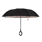 Double Layer Inverted Windproof Manual Open Stick Reverse Umbrella - Pink & Black_8413527_3