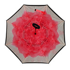 Double Layer Inverted Windproof Manual Open Stick Reverse Umbrella - Pink & Black_8413527_5