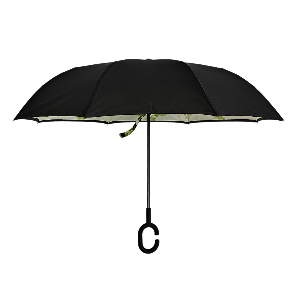 Double Layer Inverted Windproof Manual Open Stick Reverse Umbrella - Green & Black_8413528_3