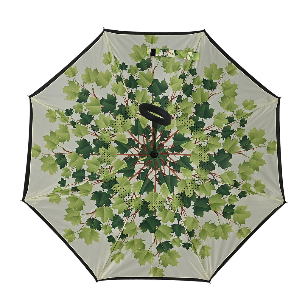 Double Layer Inverted Windproof Manual Open Stick Reverse Umbrella - Green & Black_8413528_5