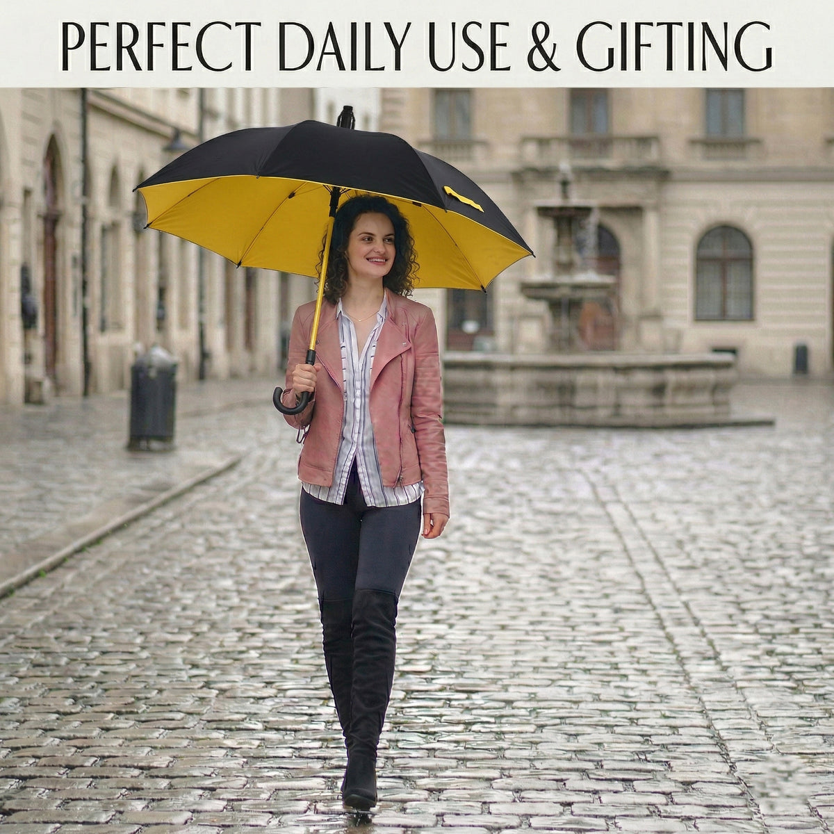 Push Button Open Umbrella with Protective Extendable Cover - Yellow &amp; Black V32514333 2