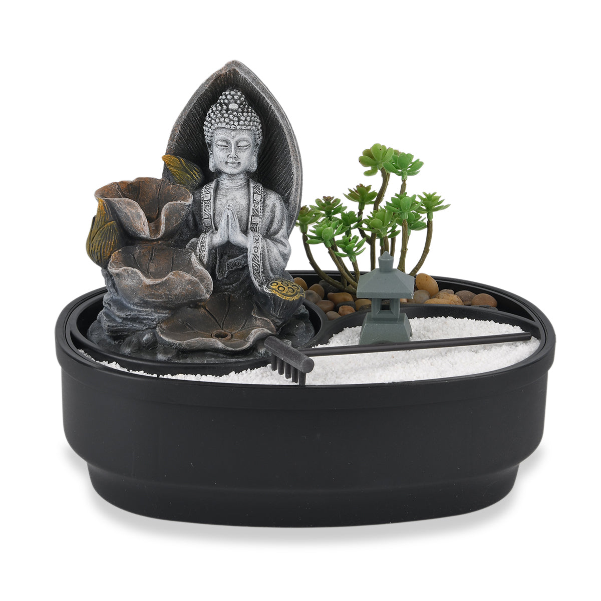 Buddha with Bonsai Tree USB Indoor Tabletop Zen Water Fountain (27.5 x 19 x 21 cm) - Black 8413630 0