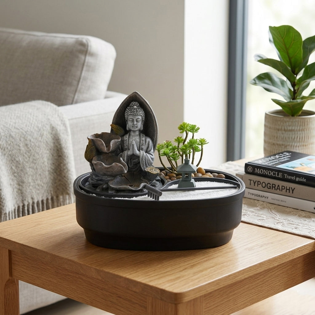 Buddha with Bonsai Tree USB Indoor Tabletop Zen Water Fountain (27.5 x 19 x 21 cm) - Black 8413630 2