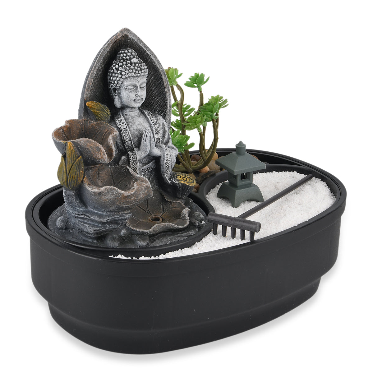 Buddha with Bonsai Tree USB Indoor Tabletop Zen Water Fountain (27.5 x 19 x 21 cm) - Black 8413630 6