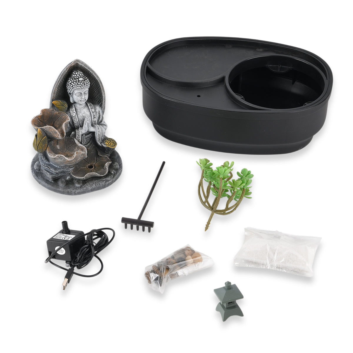 Buddha with Bonsai Tree USB Indoor Tabletop Zen Water Fountain (27.5 x 19 x 21 cm) - Black 8413630 8