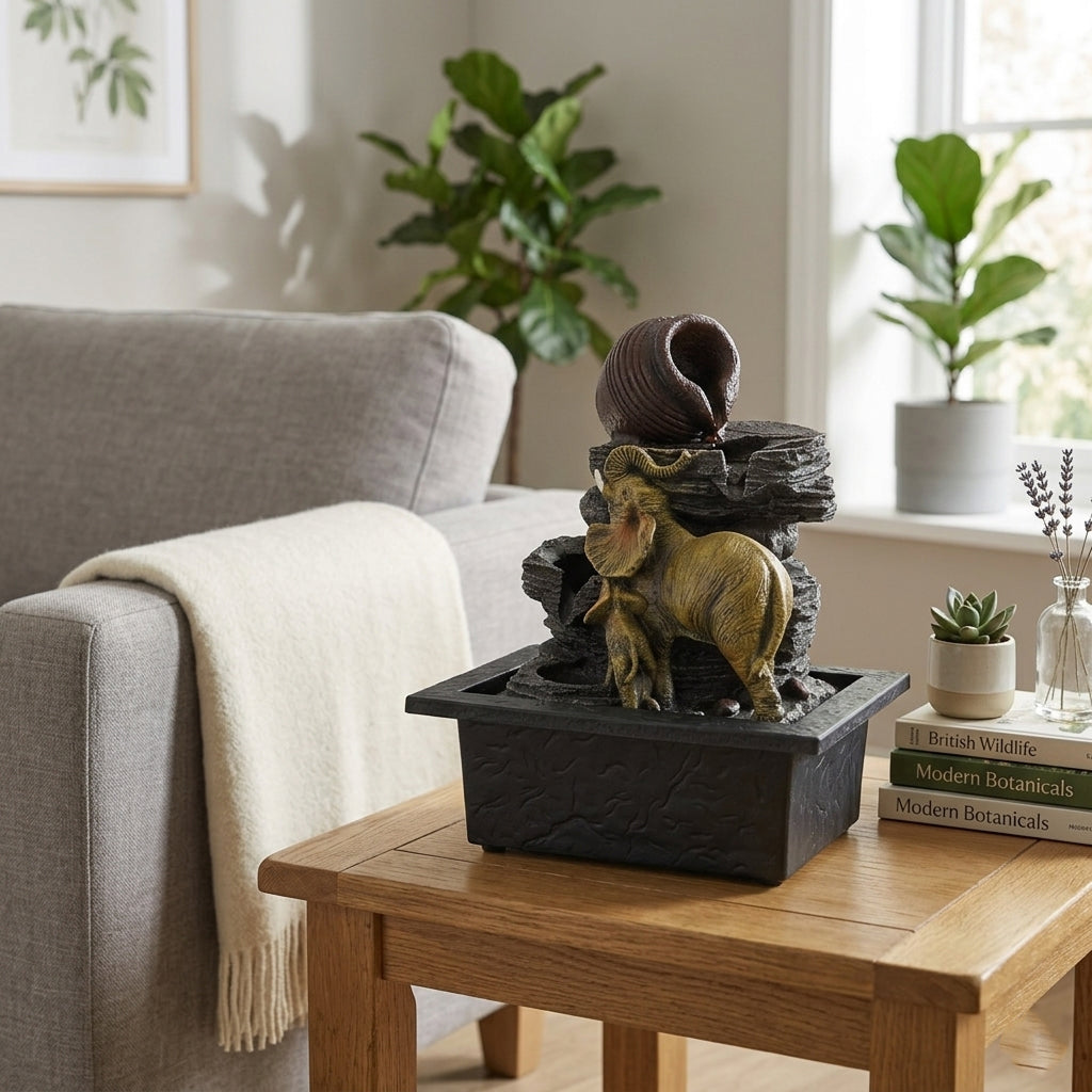 Pottery Jug and Elephant USB Indoor Tabletop Water Fountain (21.3 x 16.8 x 24.5 cm) - Black 8413663 2