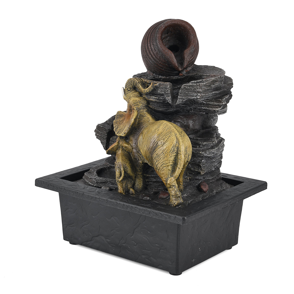 Pottery Jug and Elephant USB Indoor Tabletop Water Fountain (21.3 x 16.8 x 24.5 cm) - Black 8413663 3