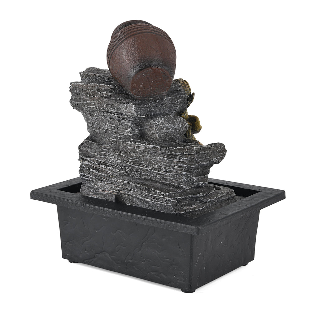 Pottery Jug and Elephant USB Indoor Tabletop Water Fountain (21.3 x 16.8 x 24.5 cm) - Black_8413663_3