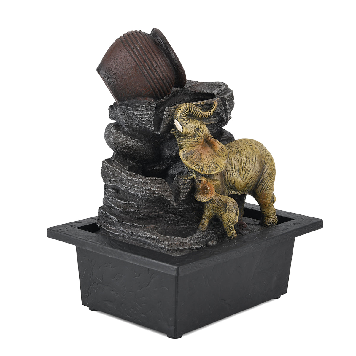 Pottery Jug and Elephant USB Indoor Tabletop Water Fountain (21.3 x 16.8 x 24.5 cm) - Black 8413663 5