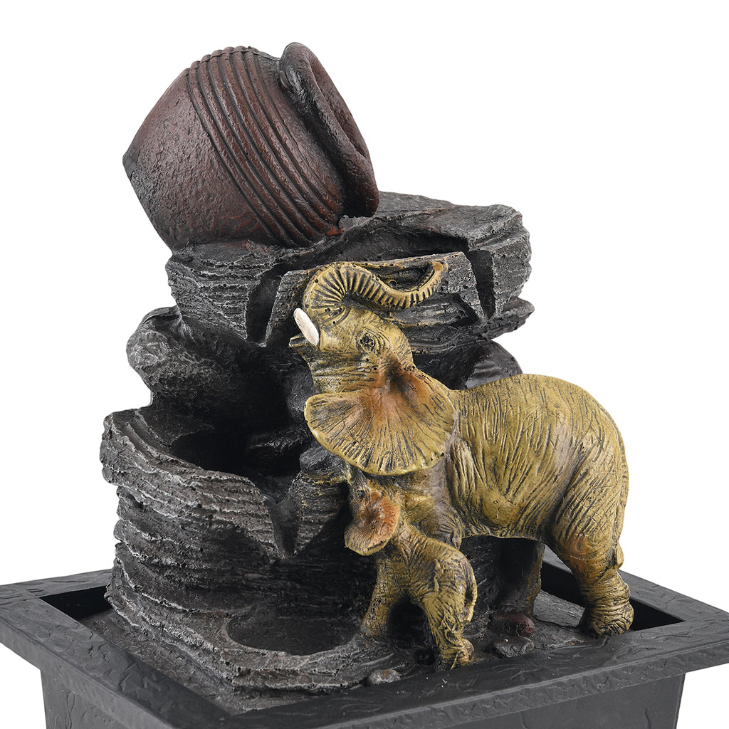 Pottery Jug and Elephant USB Indoor Tabletop Water Fountain (21.3 x 16.8 x 24.5 cm) - Black_8413663_5