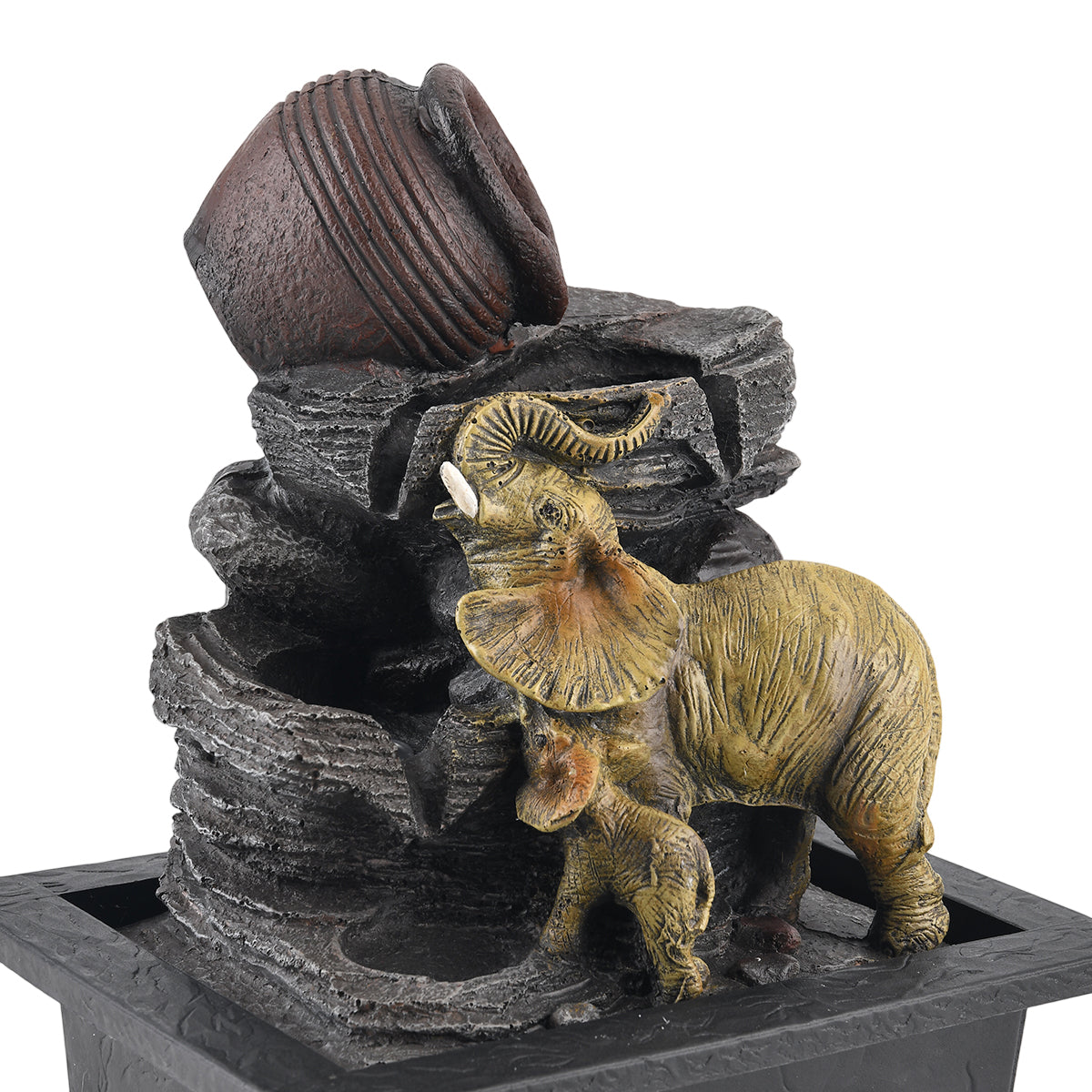 Pottery Jug and Elephant USB Indoor Tabletop Water Fountain (21.3 x 16.8 x 24.5 cm) - Black 8413663 6