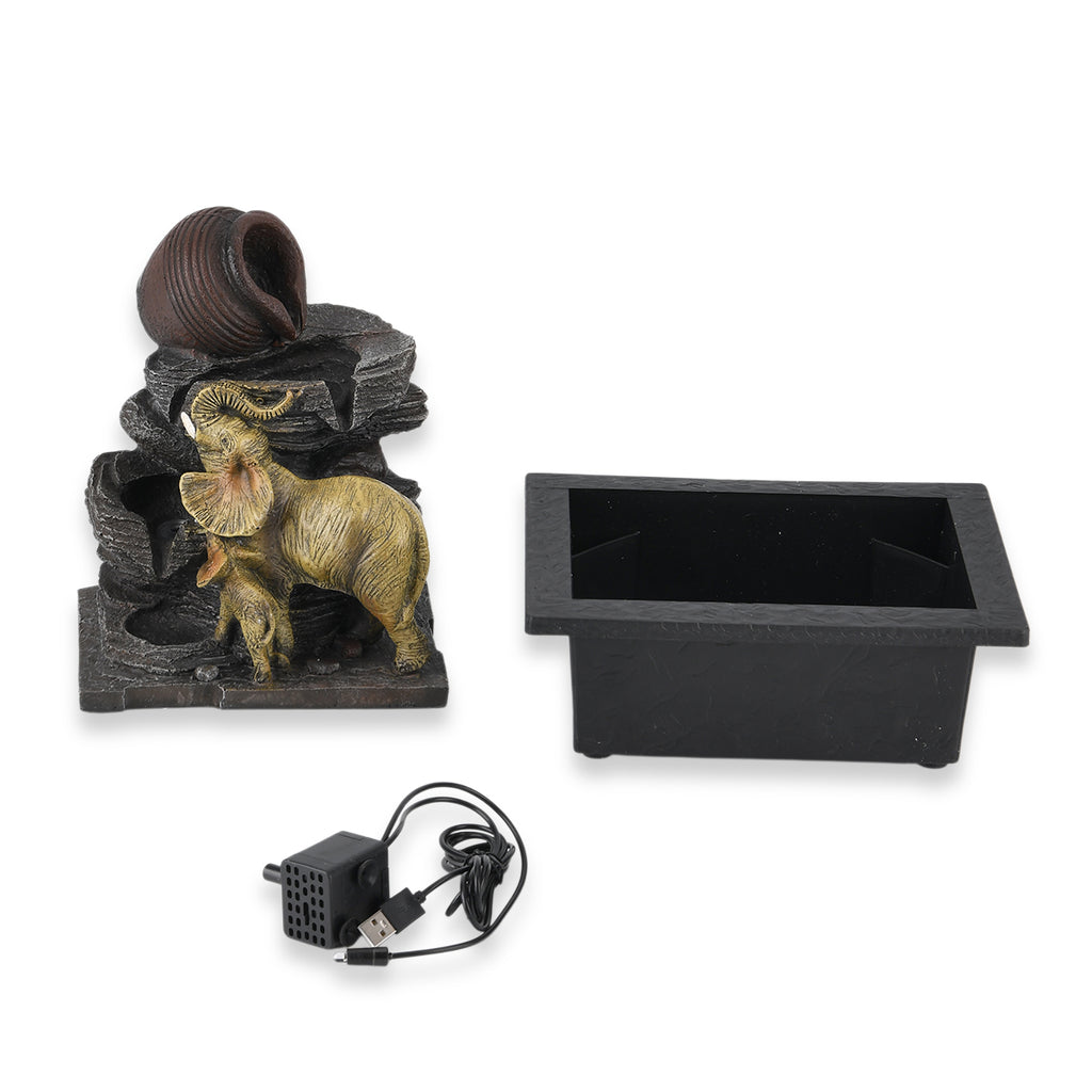 Pottery Jug and Elephant USB Indoor Tabletop Water Fountain (21.3 x 16.8 x 24.5 cm) - Black_8413663_6