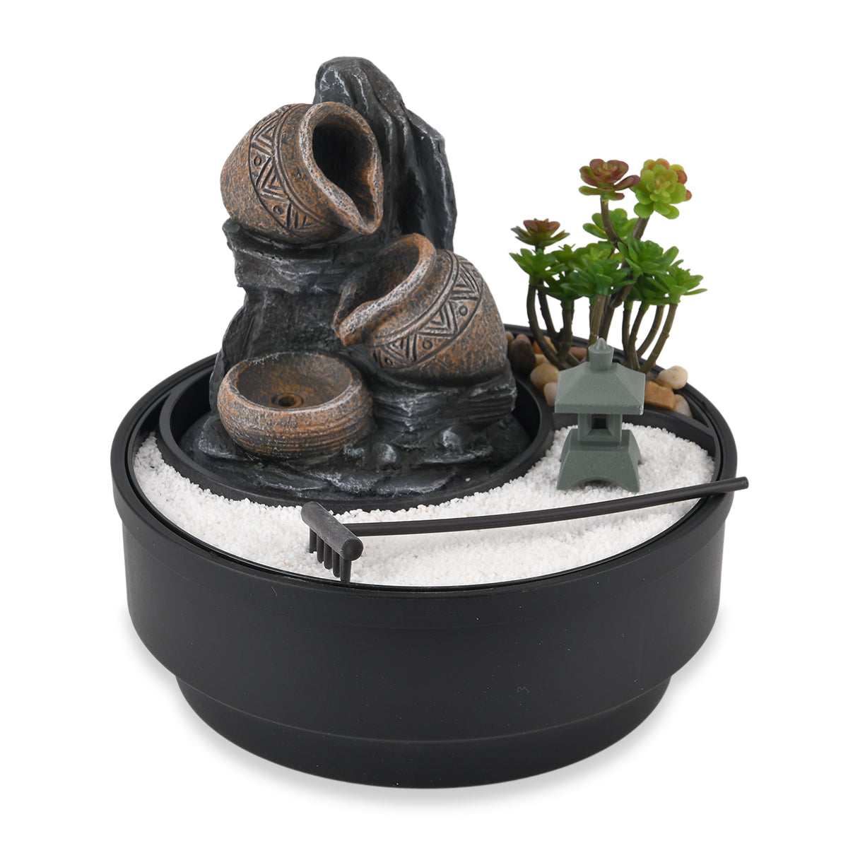 Cascading Pitcher Zen Garden USB Indoor Tabletop Water Fountain (21x21x20 cm) - Black 8413678 0