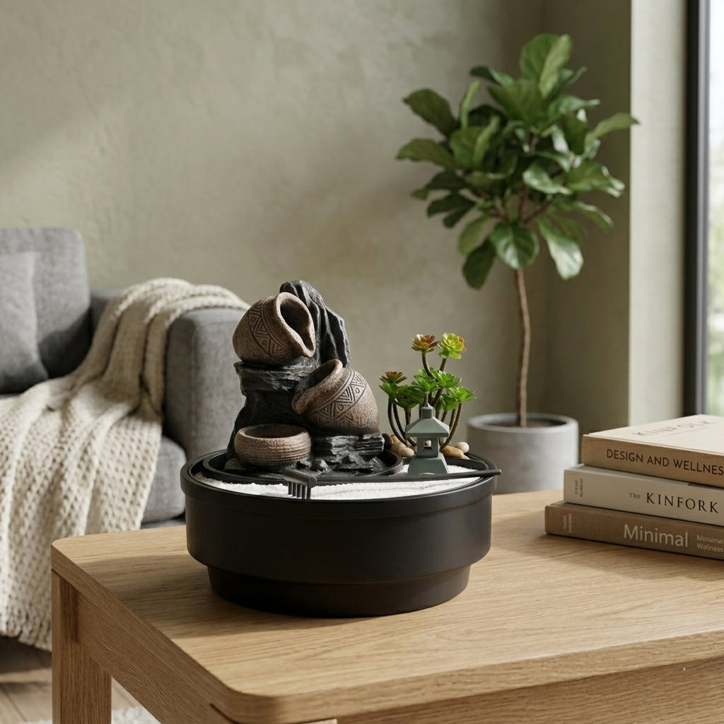 Cascading Pitcher Zen Garden USB Indoor Tabletop Water Fountain (21x21x20 cm) - Black 8413678 2