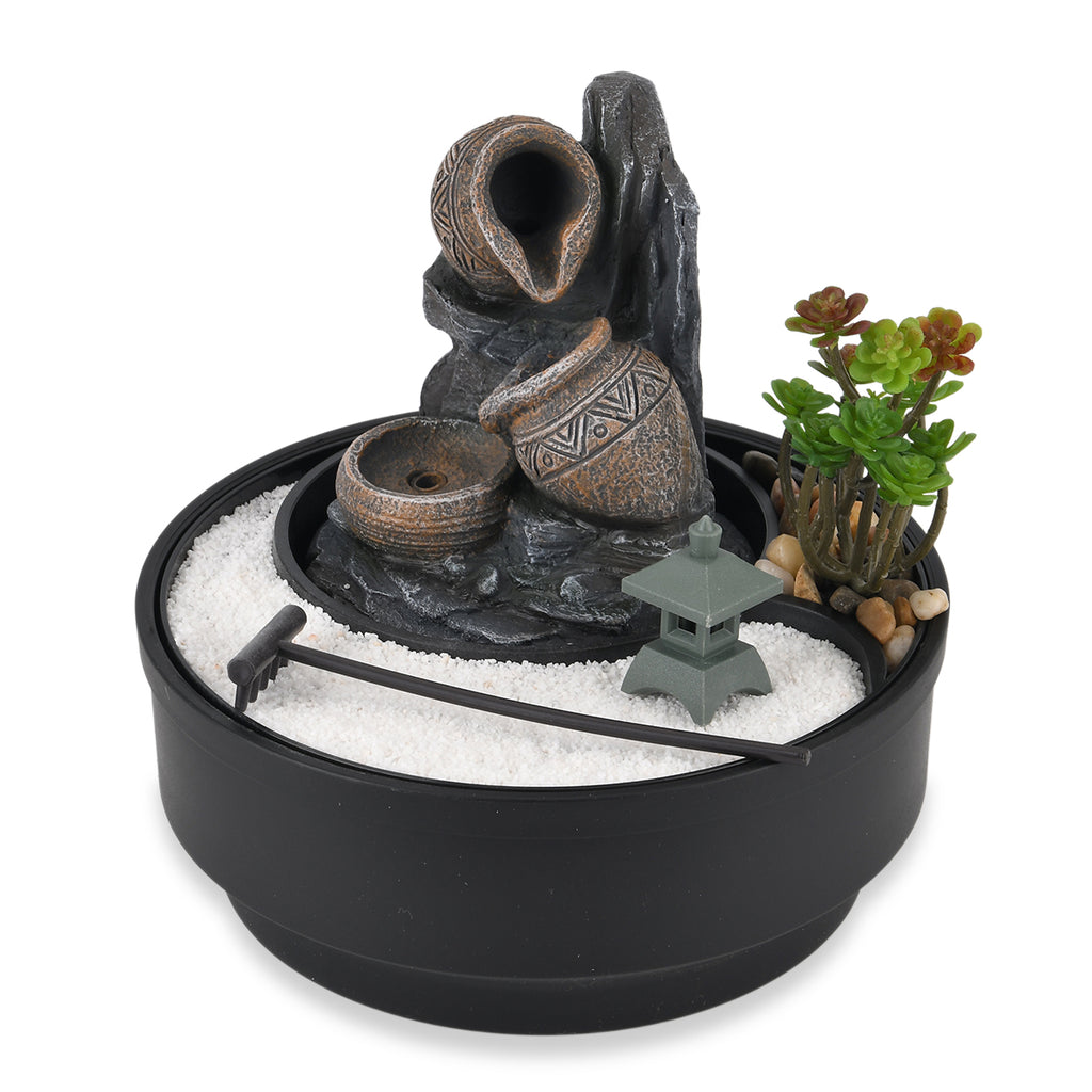 Cascading Pitcher Zen Garden USB Indoor Tabletop Water Fountain (21x21x20 cm) - Black_8413678_2