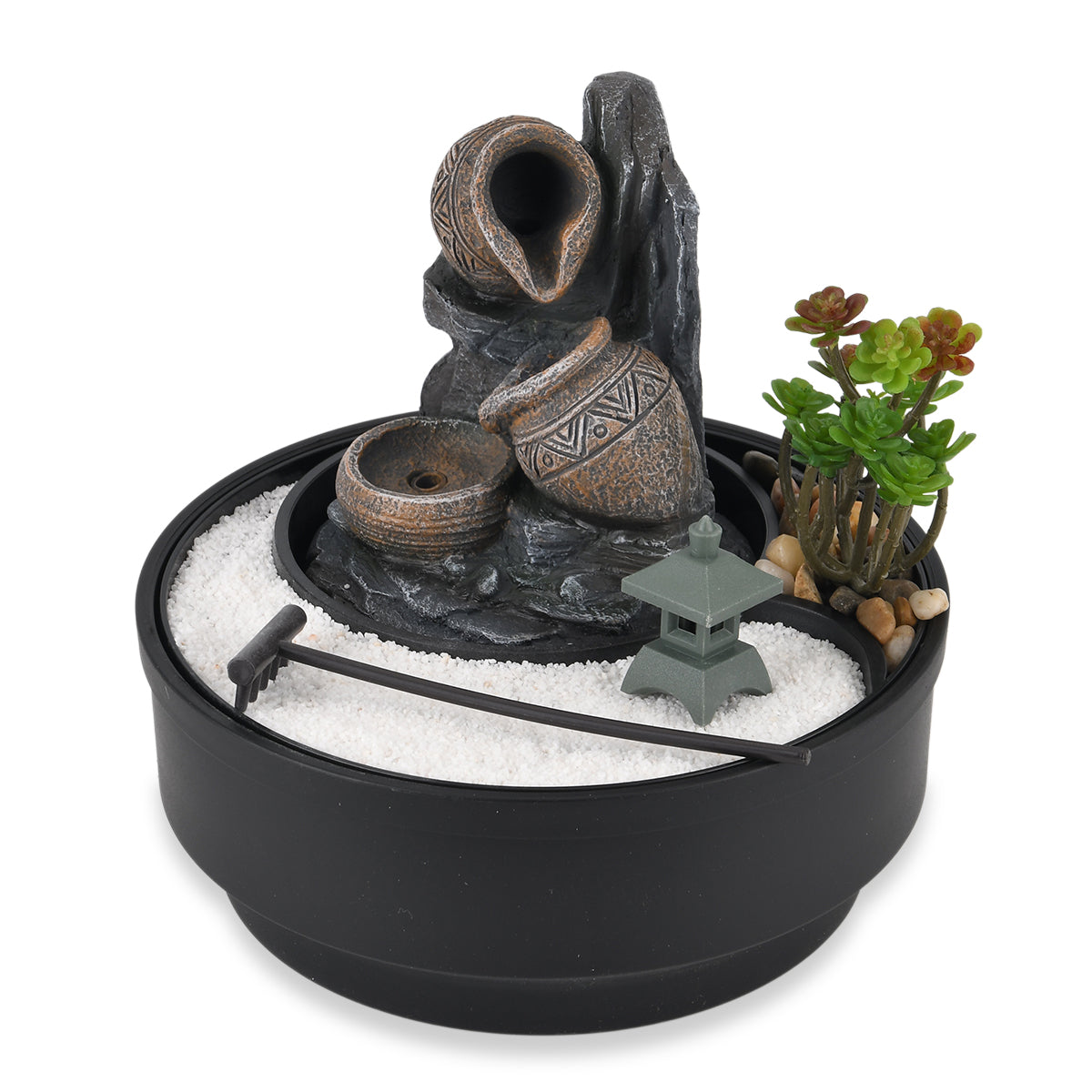 Cascading Pitcher Zen Garden USB Indoor Tabletop Water Fountain (21x21x20 cm) - Black 8413678 3