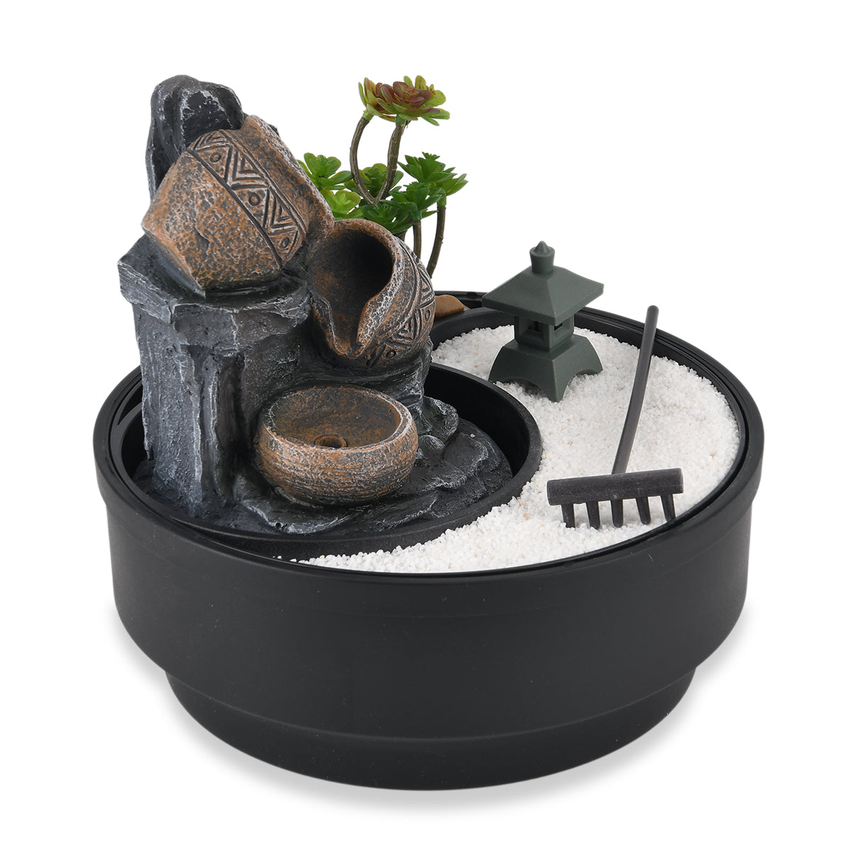 Cascading Pitcher Zen Garden USB Indoor Tabletop Water Fountain (21x21x20 cm) - Black 8413678 6