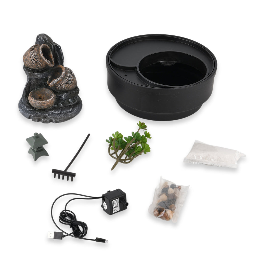 Cascading Pitcher Zen Garden USB Indoor Tabletop Water Fountain (21x21x20 cm) - Black_8413678_7