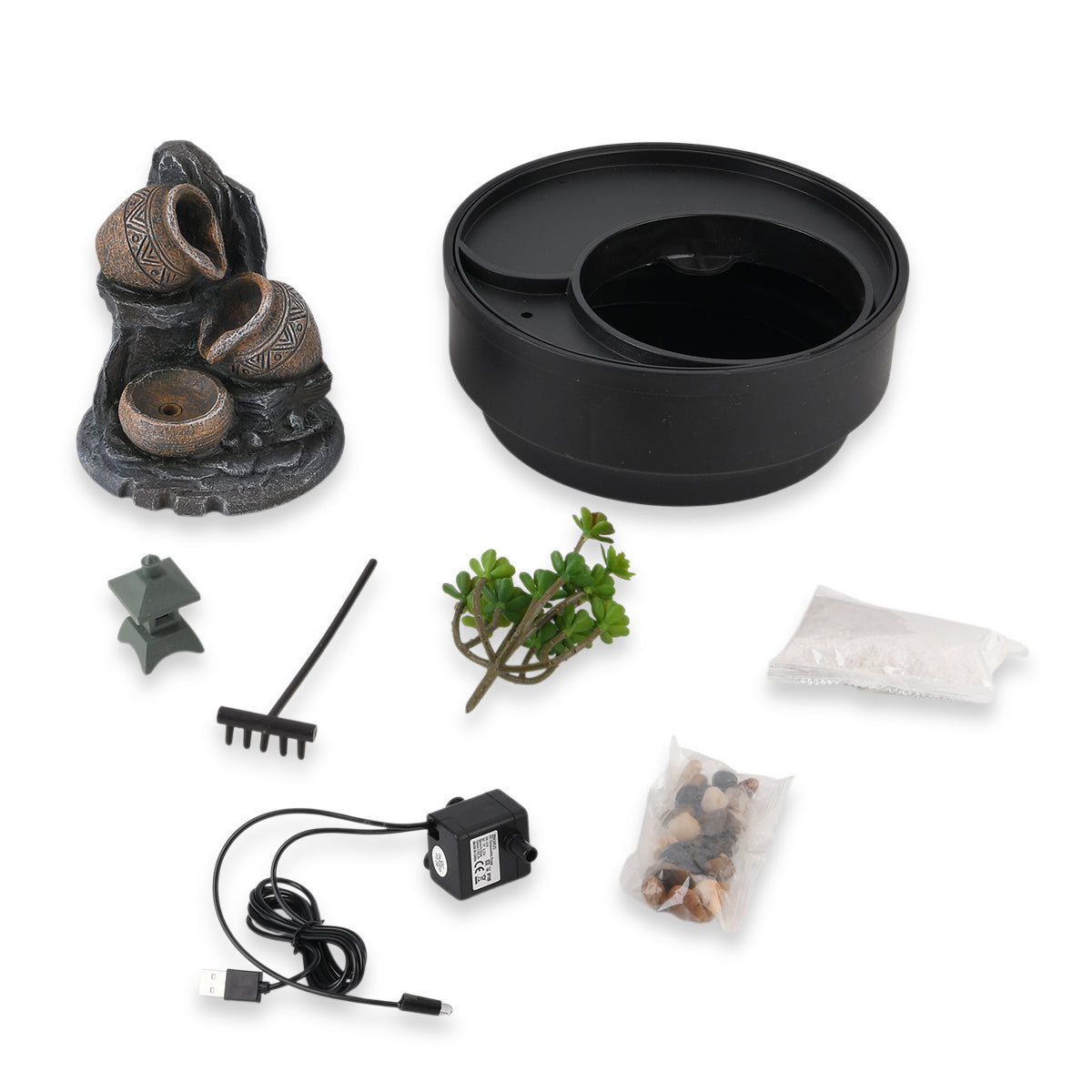 Cascading Pitcher Zen Garden USB Indoor Tabletop Water Fountain (21x21x20 cm) - Black 8413678 8