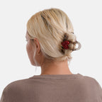 2-Piece Hair Tie Set - Red Heart Hair Claw & Pearl Accent Scrunchie - Brown_8413772_2