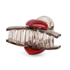 2-Piece Hair Tie Set - Red Heart Hair Claw & Pearl Accent Scrunchie - Brown_8413772_5