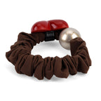 2-Piece Hair Tie Set - Red Heart Hair Claw & Pearl Accent Scrunchie - Brown_8413772_7