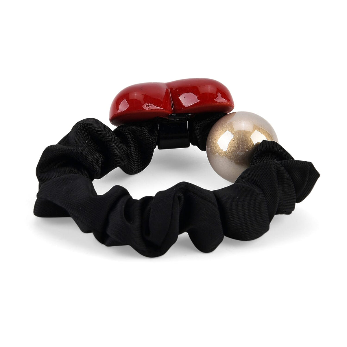 2-Piece Hair Tie Set - Red Heart Hair Claw &amp; Pearl Accent Scrunchie - Black 8413773 8