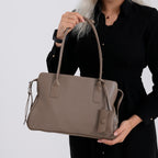 Designer Inspired - Genuine Leather Everyday Shoulder Tote Bag - Khaki_8413777_3