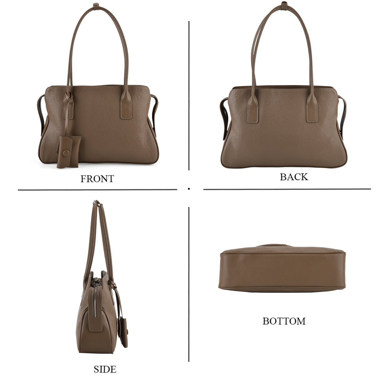 Designer Inspired - Genuine Leather Everyday Shoulder Tote Bag - Khaki 8413777 5