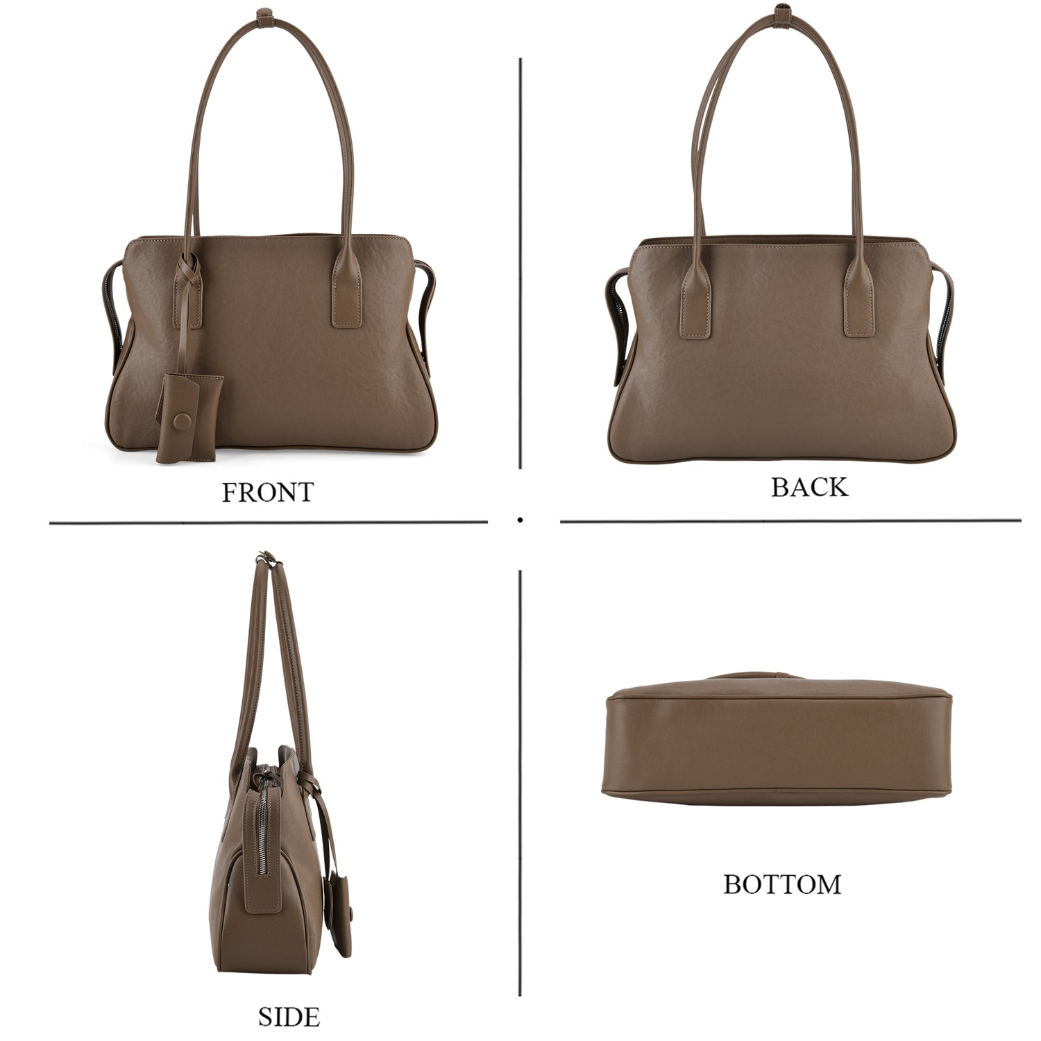 Designer Inspired - Genuine Leather Everyday Shoulder Tote Bag - Khaki 8413777 5