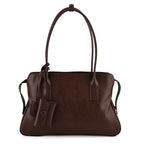 Designer Inspired - Genuine Leather Everyday Shoulder Tote Bag - Chocolate Brown_8413778