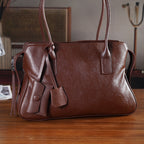 Designer Inspired - Genuine Leather Everyday Shoulder Tote Bag - Chocolate Brown_8413778_1
