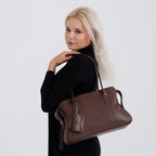 Designer Inspired - Genuine Leather Everyday Shoulder Tote Bag - Chocolate Brown_8413778_2