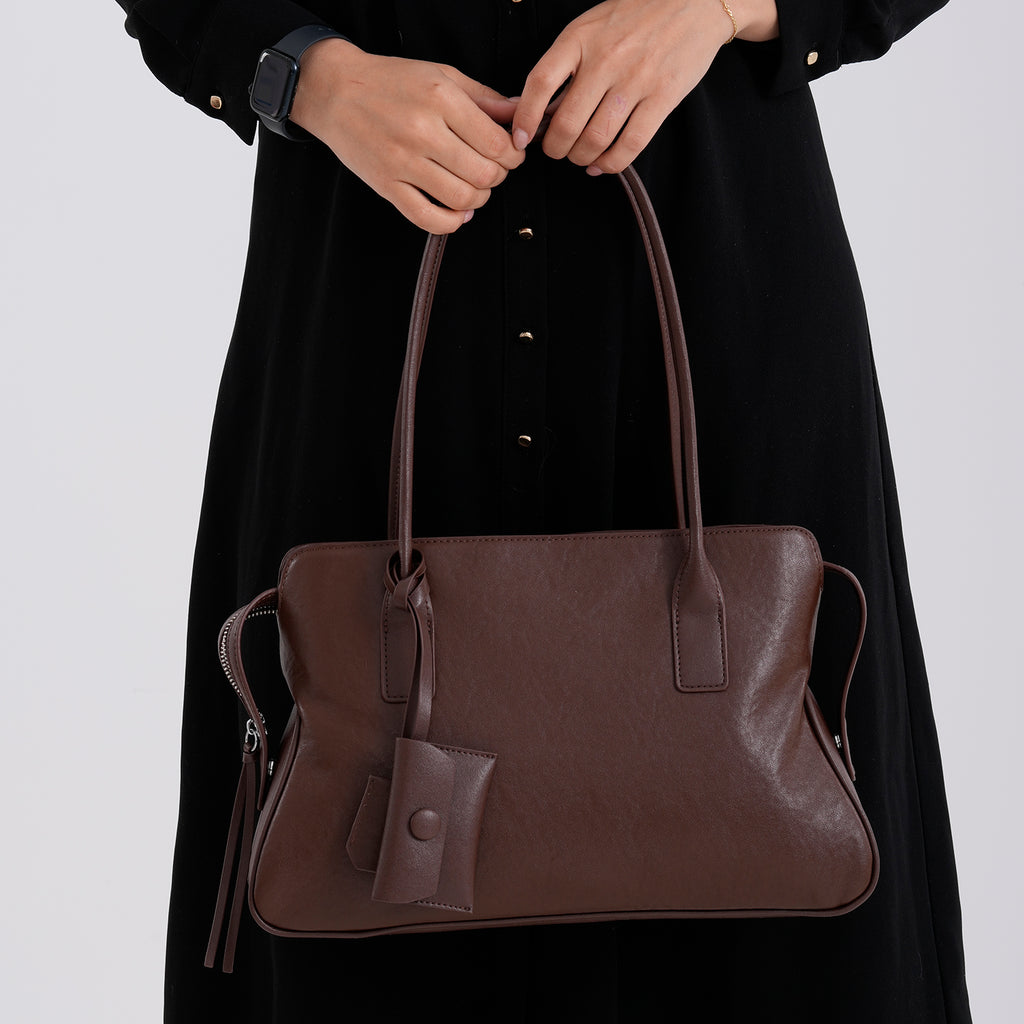 Designer Inspired - Genuine Leather Everyday Shoulder Tote Bag - Chocolate Brown_8413778_3