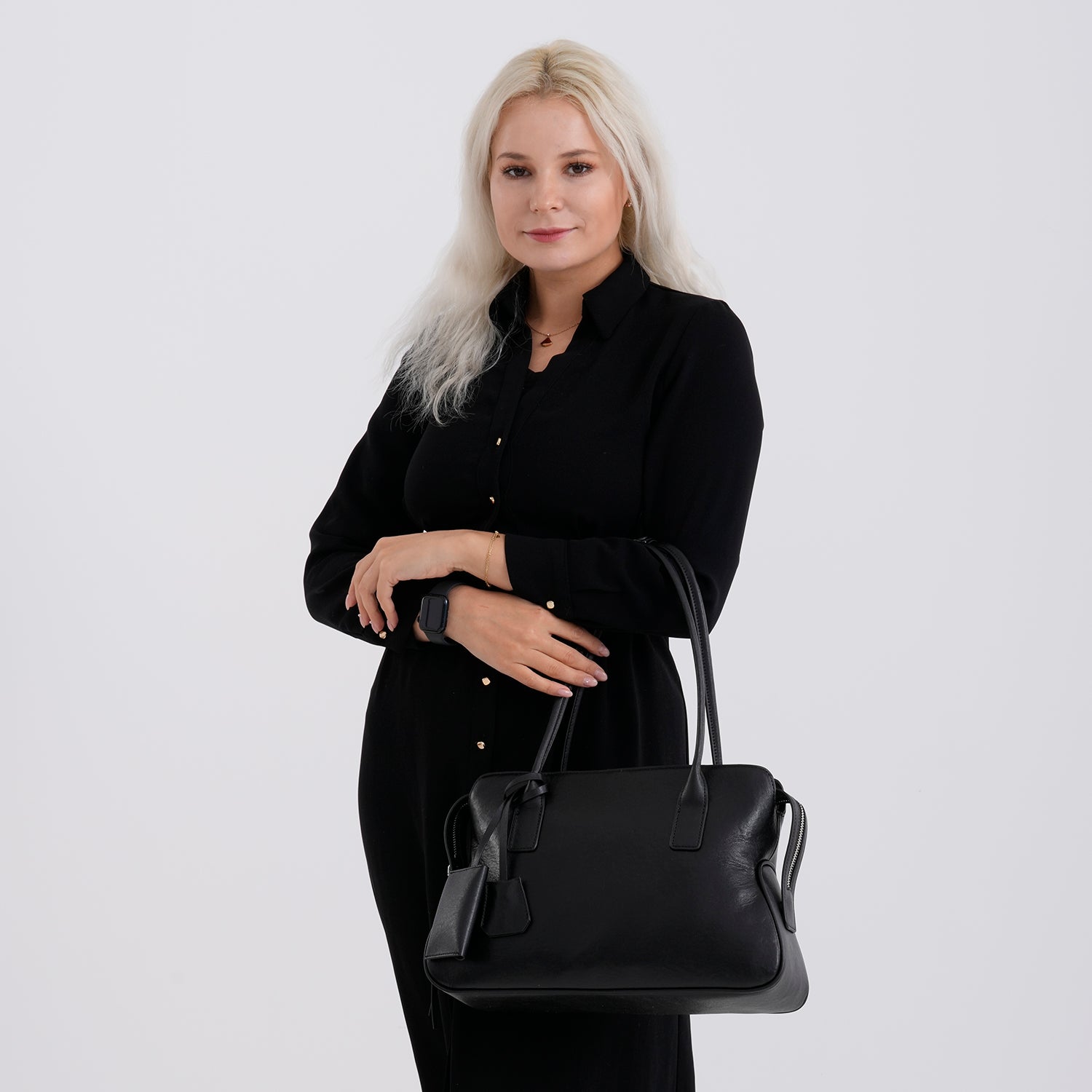 Designer Inspired - Genuine Leather Everyday Shoulder Tote Bag - Black 8413779 3