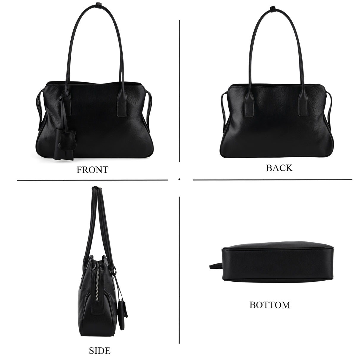 Designer Inspired - Genuine Leather Everyday Shoulder Tote Bag - Black 8413779 5