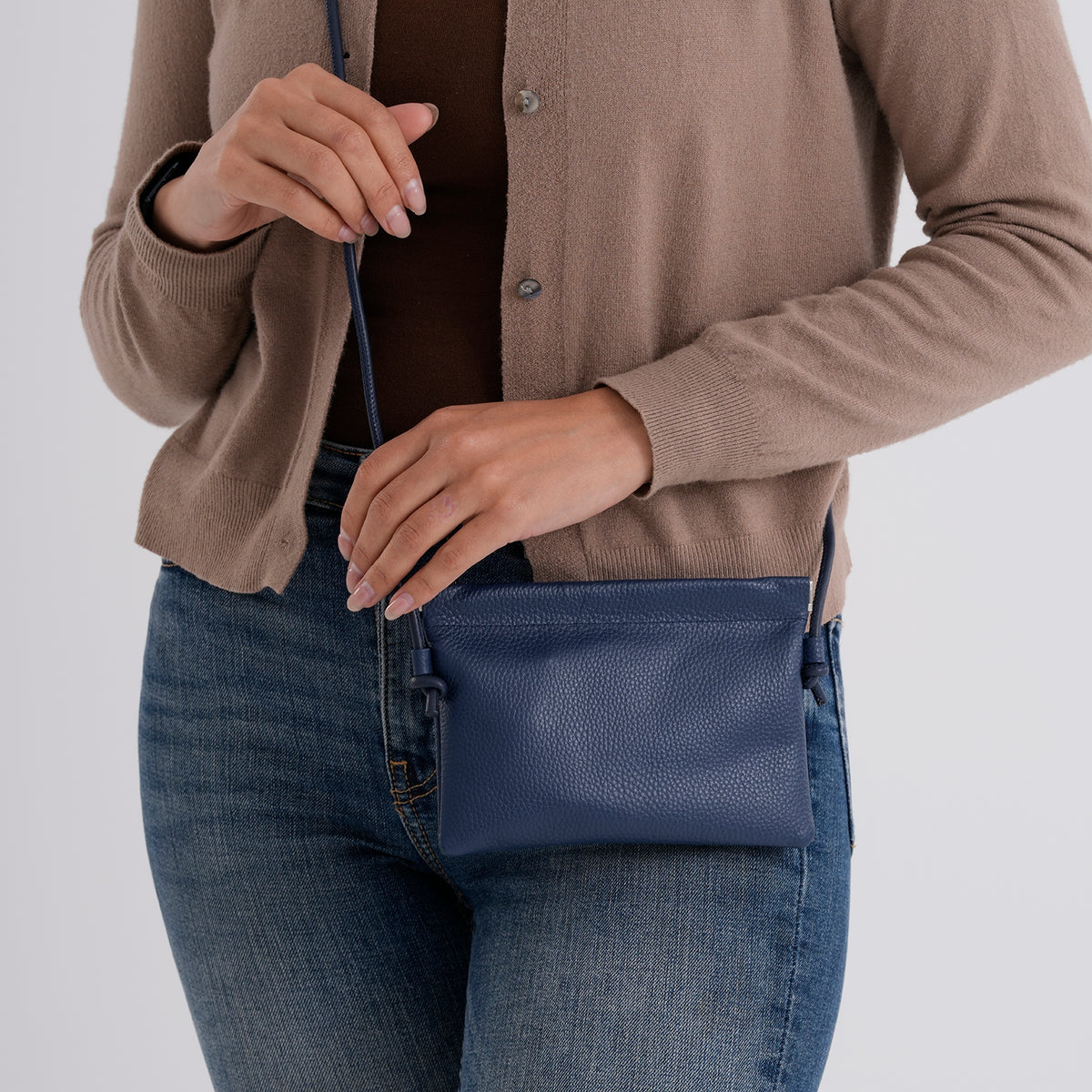 Genuine Leather Slim Crossbody Bag - Blue V32520902 4
