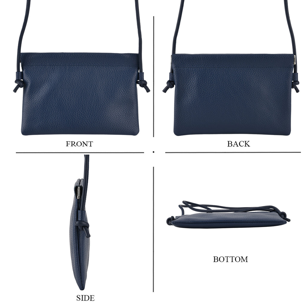Genuine Leather Slim Crossbody Bag - Blue_8413805_4