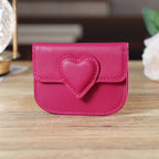 Designer Inspired Genuine Leather Heart Detail Mini Wallet - Hot Pink_8413819_1