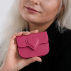 Designer Inspired Genuine Leather Heart Detail Mini Wallet - Hot Pink_8413819_3