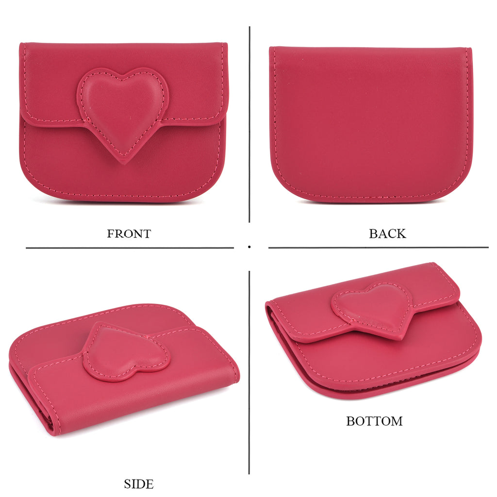 Designer Inspired Genuine Leather Heart Detail Mini Wallet - Hot Pink_8413819_4