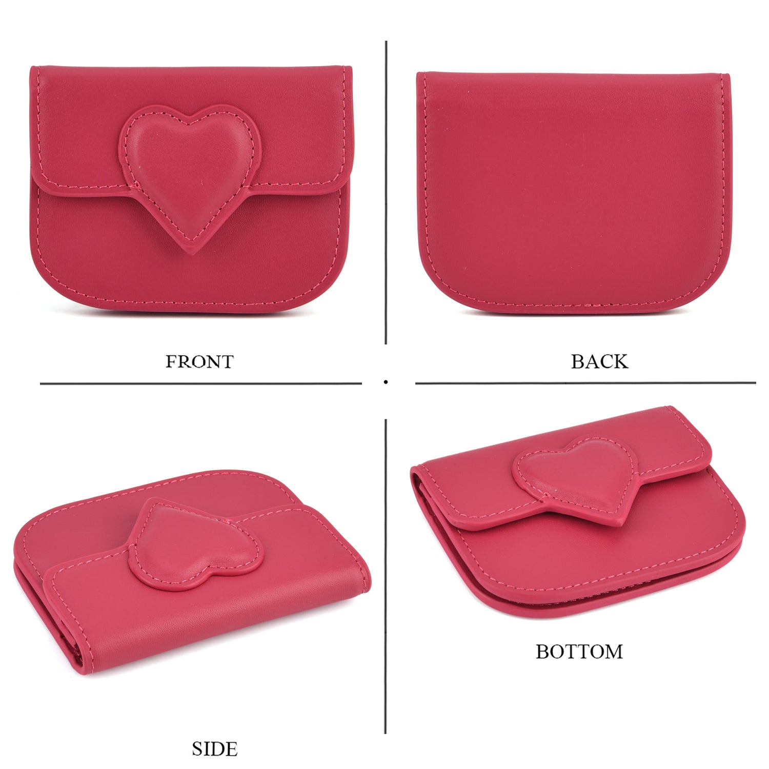 Designer Inspired Genuine Leather Heart Detail Mini Wallet - Hot Pink V32513546 5