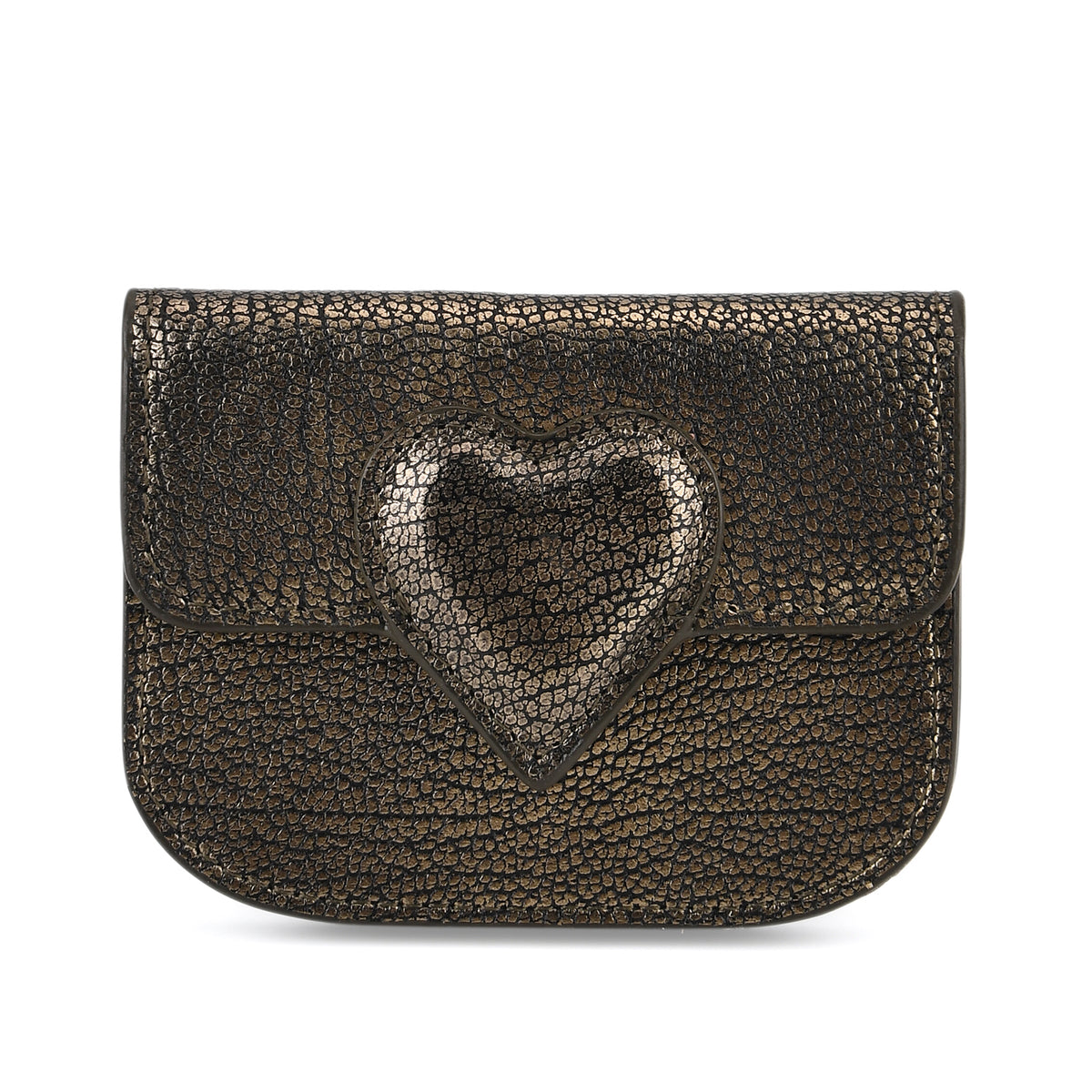 Designer Inspired Genuine Leather Heart Detail Mini Wallet - Black &amp; Gold V32532580 0
