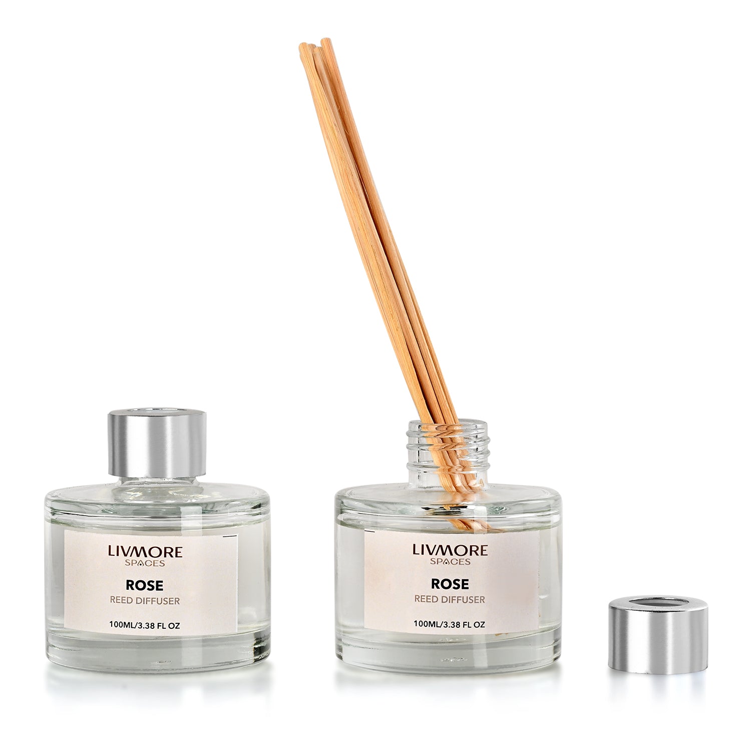 Livmore Set of 2 Rose Fragrance Diffuser with 4 Reed Sticks - 100ml V32512360 4