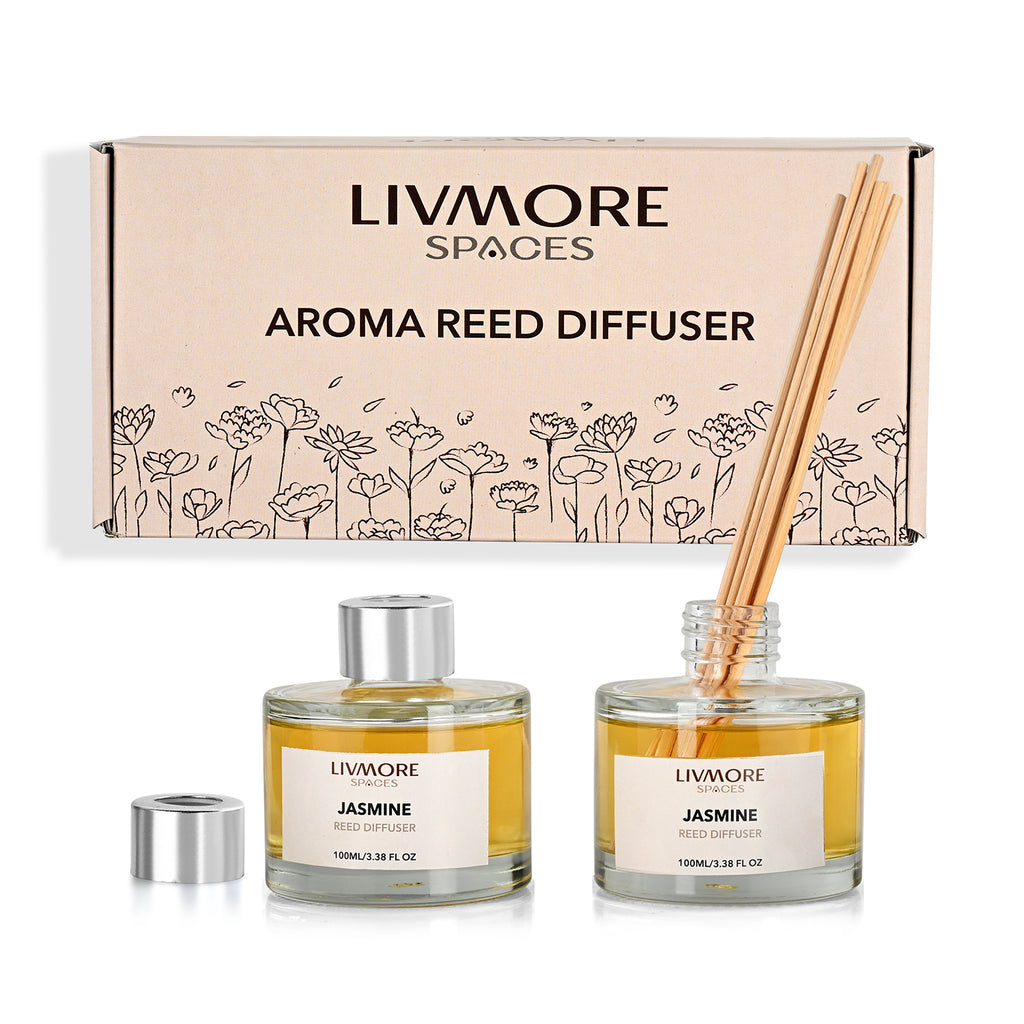 Livmore Set of 2 Jasmine Fragrance Diffuser with 4 Reed Sticks - 100ml_8413998
