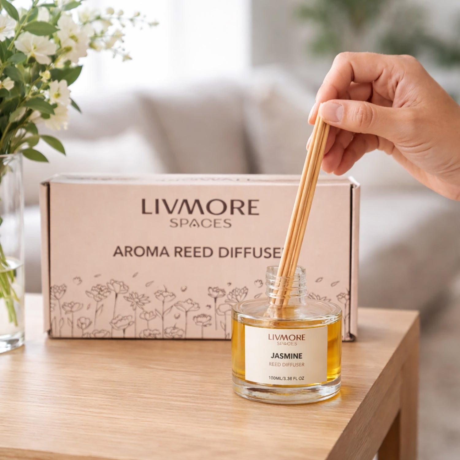 Livmore Set of 2 Jasmine Fragrance Diffuser with 4 Reed Sticks - 100ml V32512643 2