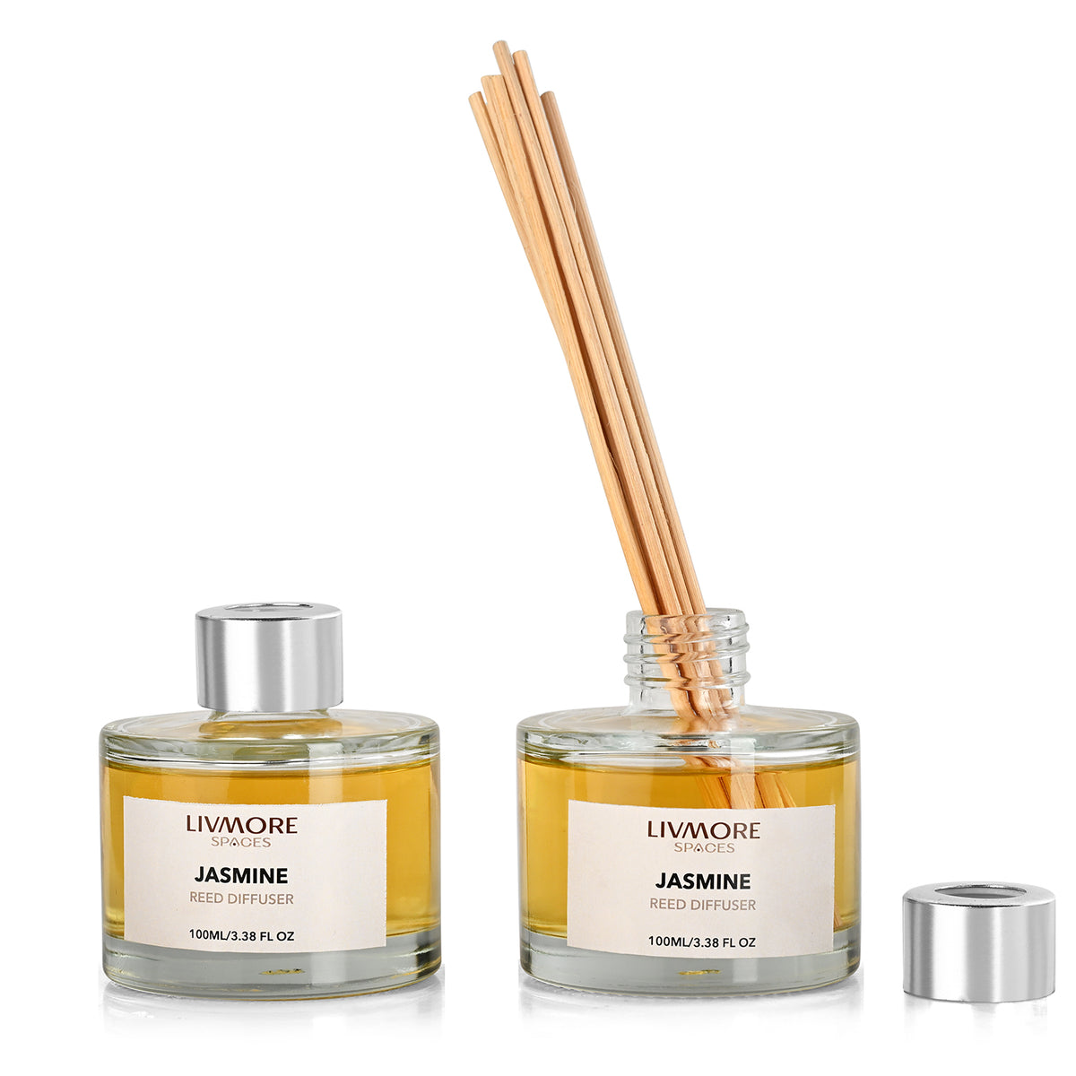 Livmore Set of 2 Jasmine Fragrance Diffuser with 4 Reed Sticks - 100ml V32512643 3